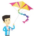 Young man flying kite vector illustration. Royalty Free Stock Photo