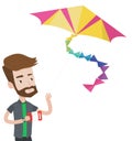 Young man flying kite vector illustration. Royalty Free Stock Photo