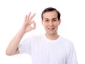 Young man gesture ok sign isolated white