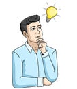 Young man get an idea and smiling cartoon Royalty Free Stock Photo