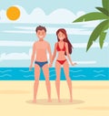 Young man and girl on the beach together.