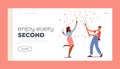 Young Man and Girl Celebrate Landing Page Template. Happy Male and Female Characters Enjoying Sparklers and Champagne Royalty Free Stock Photo