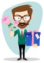 Young man give rose and gift, present to lover Royalty Free Stock Photo