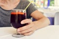 Young man with a glass of spanish sangria Royalty Free Stock Photo