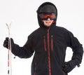 Man with hood is ready to ski