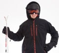 Man with hood is ready to ski Royalty Free Stock Photo