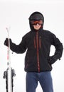 Man with hood is ready to ski Royalty Free Stock Photo