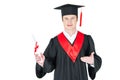 Young man in graduation hat holding diploma on white Royalty Free Stock Photo