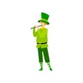 Young Man in Green Irish Costume Playing Flute, Guy Celebrating Saint Patrick Day Vector Illustration Royalty Free Stock Photo