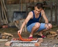 Young man doing a barbecue Royalty Free Stock Photo