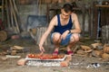 Young man doing a barbecue Royalty Free Stock Photo