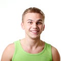 Young man happy emotional face, expressions set over white