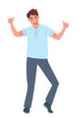 The young man is happy showing a thumbs up that everything is super. Successful people. Vector illustration