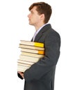 Young man has stack of library books Royalty Free Stock Photo