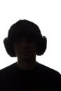 Young man in hat look ahead - vertical silhouette