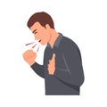 Young man having dry cough. Male person with asthma,