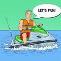 Young Man Having Fun on Jet Ski. Extreme Water Sports. Pop Art illustration Royalty Free Stock Photo