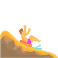 Young man having fun on a water slide in a water park in summer vacation cartoon vector Illustration Royalty Free Stock Photo