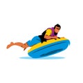 Young Man having lots of fun on rubber ring going down the water slide. Vector Cartoon Illustration. Royalty Free Stock Photo