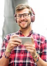 Young Man Headphone Listening Music Concept Royalty Free Stock Photo