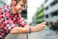 Young Man Headphone Listening Music Concept Royalty Free Stock Photo