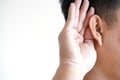 Young man hearing loss sound waves simulation technology Hear