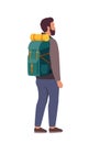Young man hiking tourist with a backpack. The concept of outdoor activities. Trekking, backpacking. Vector illustration