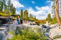 Young man hiking in the Yosemite National park. Exploring the valley Royalty Free Stock Photo