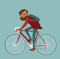 Young man hipster riding bike