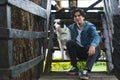 Young man with his pet in the park