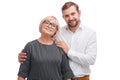 Young man and his profesor woman on a white background Royalty Free Stock Photo