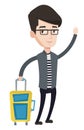 Young man hitchhiking vector illustration. Royalty Free Stock Photo