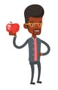 Young man holding apple vector illustration.