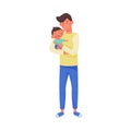 Young Man Holding Baby in Arms Vector Illustration. Dad Nursing His Kid Royalty Free Stock Photo