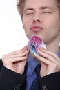 Young man holding bank notes Royalty Free Stock Photo