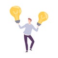 Young Man Holding Big Glass Light Bulb Vector Illustration Royalty Free Stock Photo