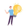 Young Man Holding Big Glass Light Bulb Vector Illustration Royalty Free Stock Photo