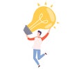 Young Man Holding Big Glass Light Bulb Vector Illustration Royalty Free Stock Photo