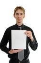 Young man holding blank paper Royalty Free Stock Photo