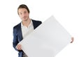 Young man holding blank white board or sign Royalty Free Stock Photo