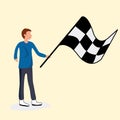 A Young man holding a checkered flag.  illustration Royalty Free Stock Photo