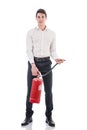 Young Man Holding Fire Extinguisher Royalty Free Stock Photo