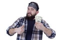 Young man holding money with thumbs up Royalty Free Stock Photo