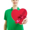 Young man holding red heart Royalty Free Stock Photo