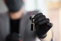 Young man holding test tubes with blood and antidote in his hand. Coronavirus blood Royalty Free Stock Photo