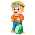 Young man holding travel bag and using glasess Royalty Free Stock Photo