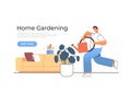 young man holding watering can and pouring plants home gardening concept guy taking care of houseplants Royalty Free Stock Photo