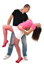 Young man holds his girlfriend's waist isolated Royalty Free Stock Photo