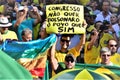 A young man holds a sign that reads: `Congress does not want Bolsonaro, the people do` Royalty Free Stock Photo