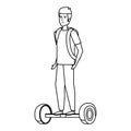 Young man in hoverboard electric